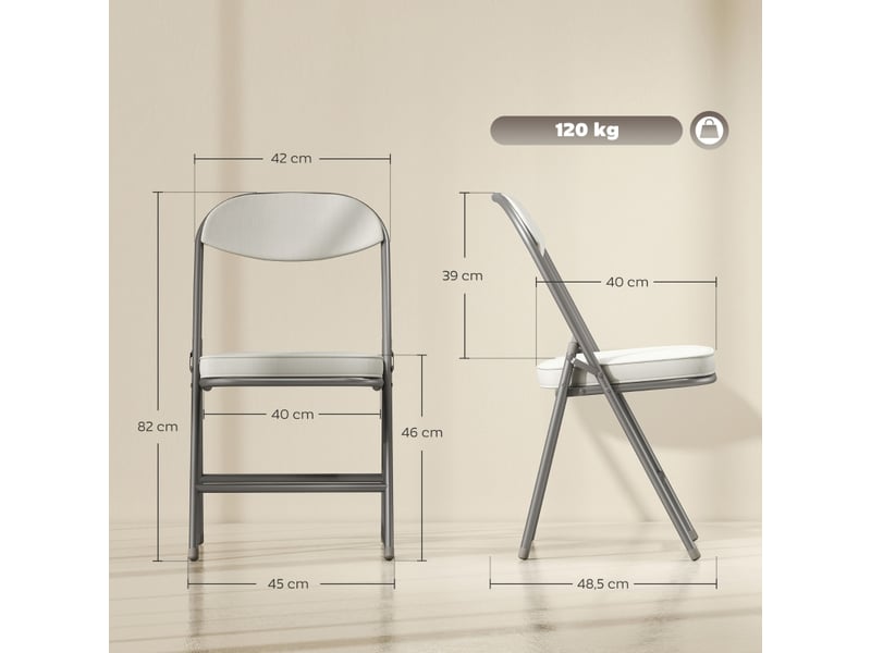 Chaises pliantes lot de 4 rembourrées - lpospi - dossier incliné, cadre métal, repasbureau - polyester - blanc crème - Conforama D