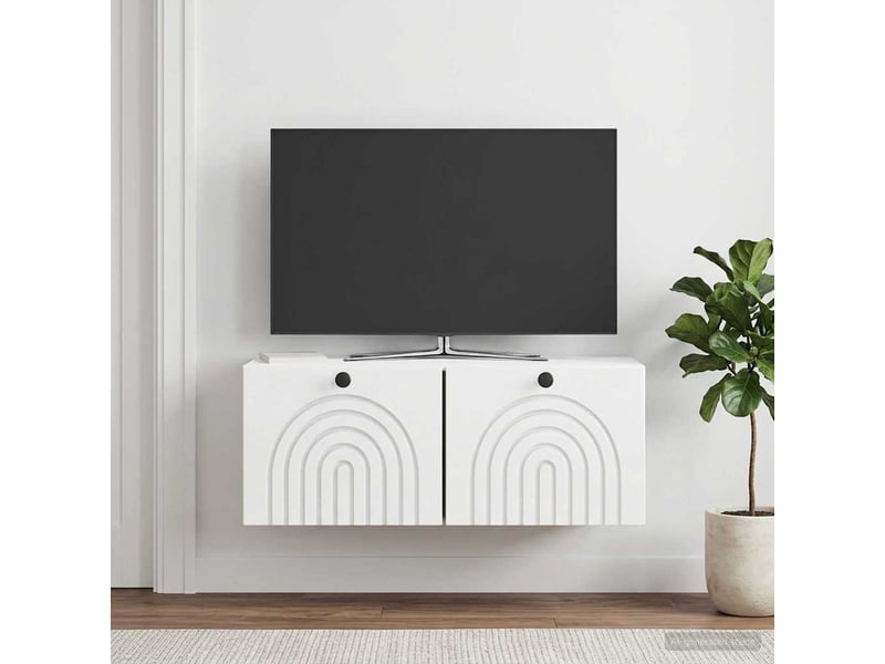  Meuble tv - banc tv - meuble de rangement mural montage mural blanc brillant 78,5 x 31 x 30 cm  - Conforama D