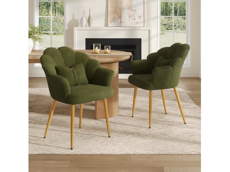 Lot de 2 fauteuils de salle à manger avec accoudoirs 64x65,5x85 cm tissu teddy vert - Conforama B