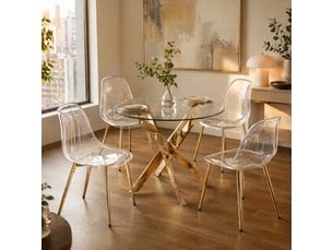 Chaise de salle à manger transparente avec pieds métalliques, design moderne et entretien facile, en abs et métal doré