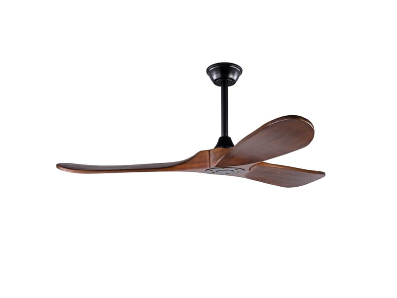  Ventilateur de plafond 132 cm noir et noyer foncé, 3 pales en bois, moteur réversible silencieux sans éclairage  - Conforama A
