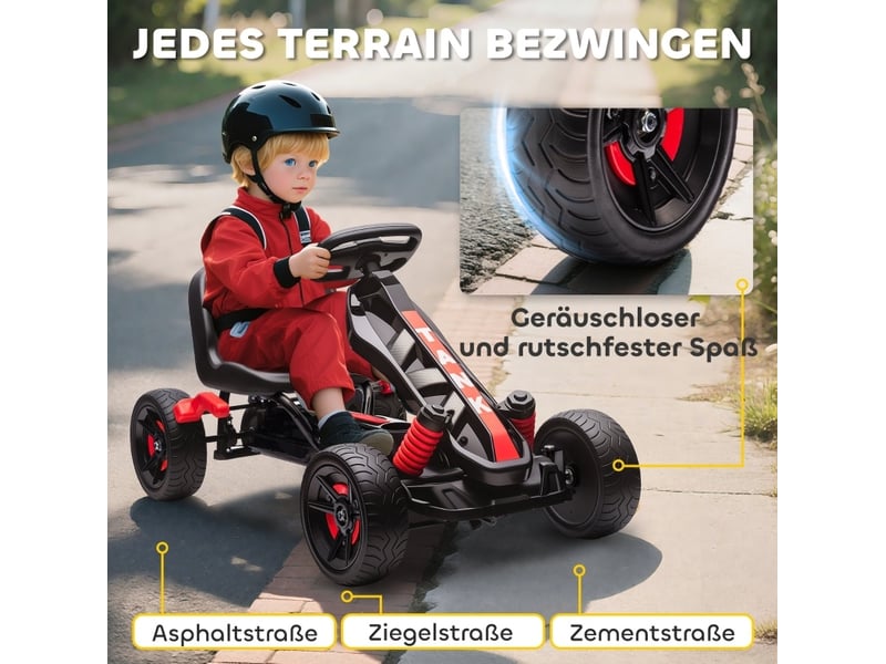  Kart à pédales enfant 100x59x60,5 cm avec frein et roues antidérapantes rouge  - Conforama C