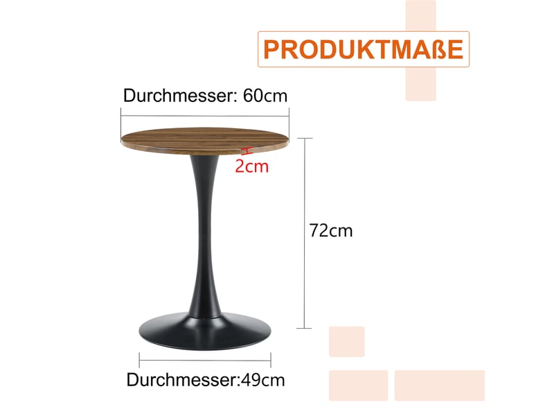  Table d’appoint ronde avec pied central stable - lpospi - style rétro, plateau effet noyer, mdf métal noir  - Conforama D