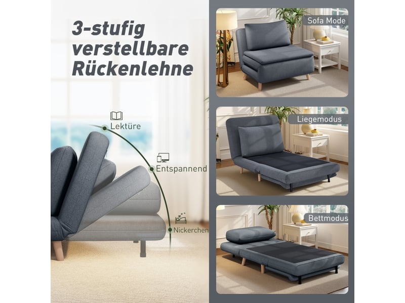 Fauteuil convertible 3 en 1 gris, dossier inclinable, fauteuil lit avec coussin, pour petit espace et chambre d'amis 95 cm - Conforama E