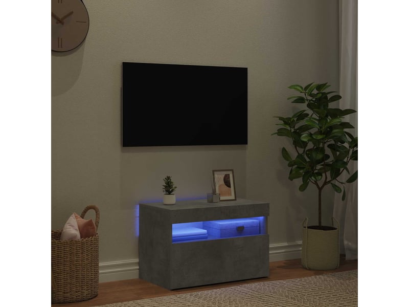  Meuble tv - banc tv - meuble de rangement avec lumières led gris béton 60x35x40 cm  - Conforama E