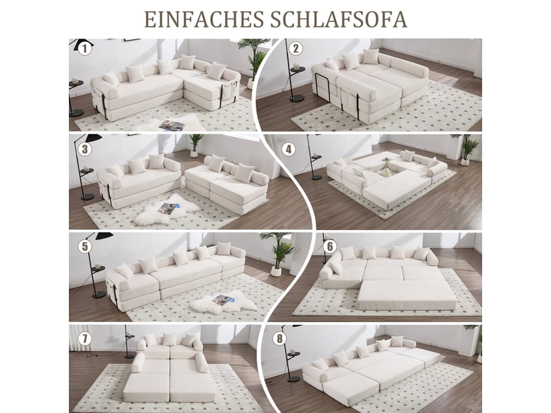  Canapé d'angle droit convertible 4 places tissu beige canapé d'angle beige - Conforama D