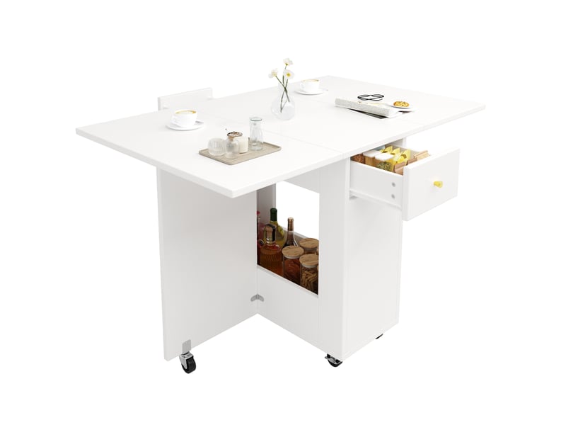  Table à manger pliable 120x75x75 cm blanche avec rangement et 2 tiroirs  - Conforama A