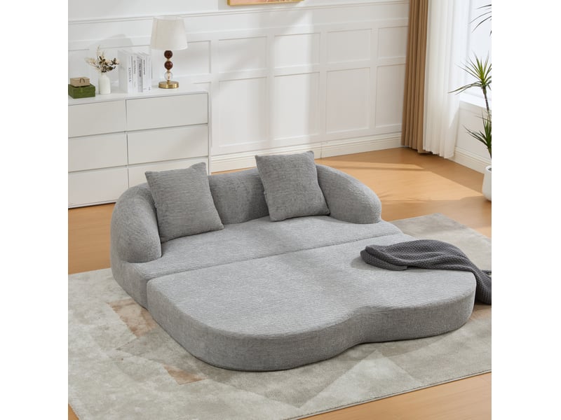  Canapé modulaire 2 pl 157x84x65cm, 2 coussins, mousse à haute densité, prêt à installer, adapté au salon, chenille, gris clair  - Conforama B