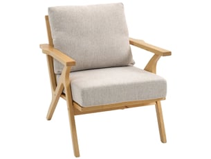 Fauteuil salon, fauteuil scandinave en tissu effet lin, coussins rembourrée et pieds en bois d'hévéa, 76x87x88cm, beige