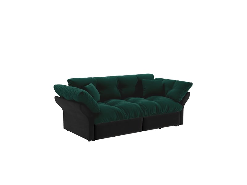  Canapé velours 190 cm 190 cm velours vert fonction convertible 3-en-1 fonction couchage capitonnage 2 coussins moelleux inclus  - Conforama A
