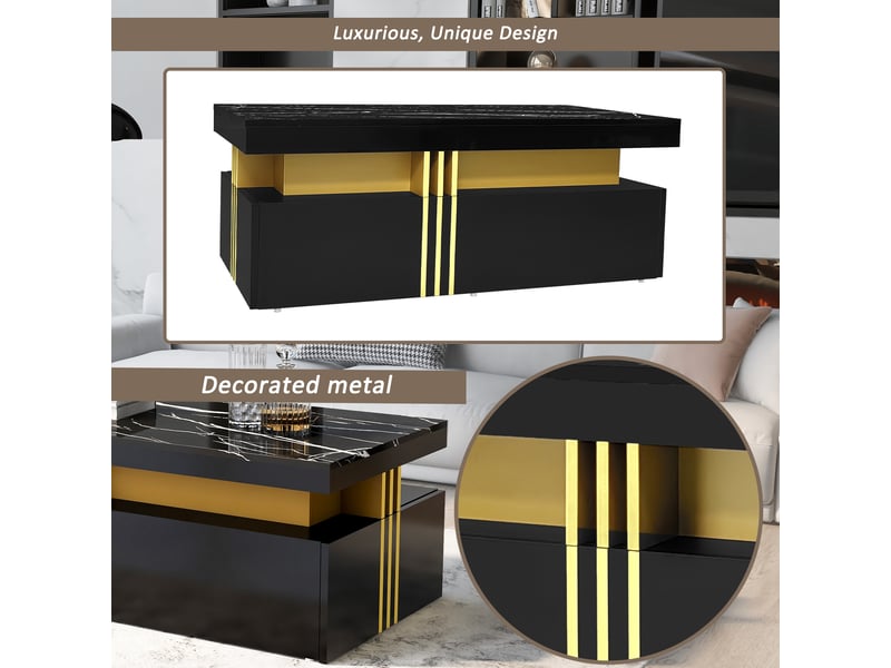  Ensemble meuble tv et table basse noir moderne 200 cm pour écran 90 pouces effet marbre  - Conforama D
