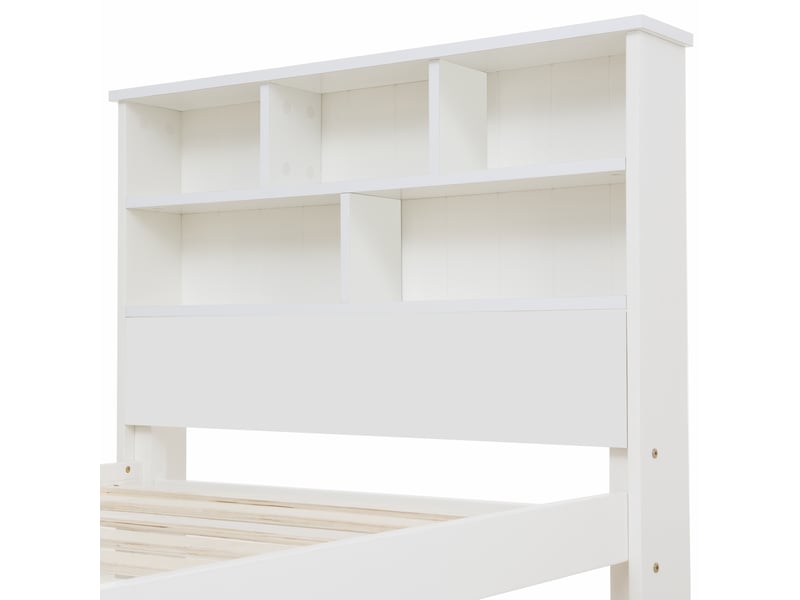 Lit simple 90 × 200 blanc en pin, tête bibliothèque et tiroir IKSETERA TRADING LTD - Conforama W