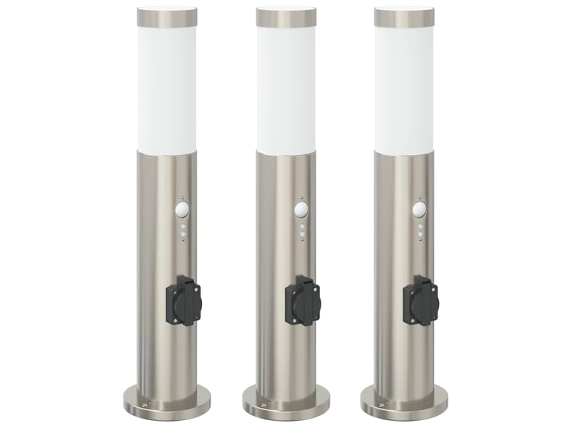 Lot de 3 borne lumineuse avec détecteur et prise 50 cm acier inoxydable ip44 shl95073 - Conforama A