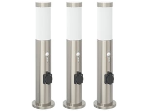 Lot de 3 borne lumineuse avec détecteur et prise 50 cm acier inoxydable ip44 shl95073