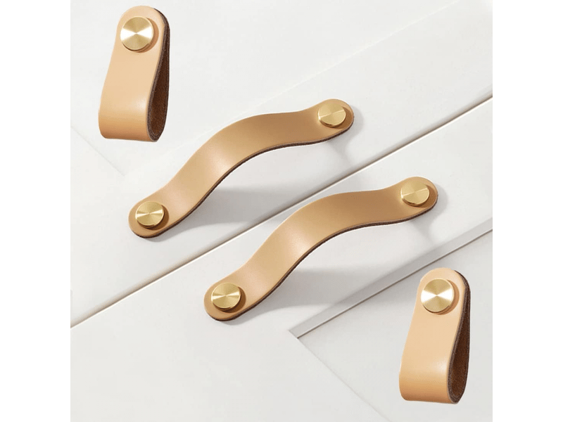 Poignées en cuir pour placards, poignées vintage de 4 poignées, boutons en cuir pour placards de cuisine - Conforama C
