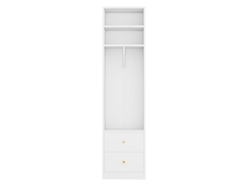  Armoire ouverte 50x30x200 cm, 2 tiroirs, 1 penderie, mdf et métal, blanc, design simple, rangement vêtements compact  - Conforama E
