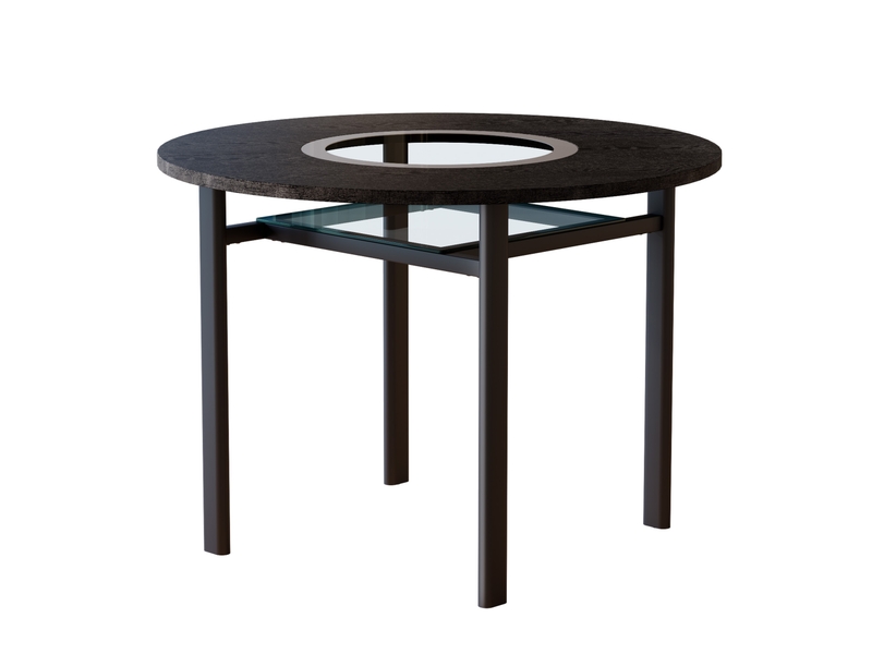  Table de salle à manger ronde 2 à 4 personnes avec étagère en verre, diamètre 100 cm, mdf noir  - Conforama A