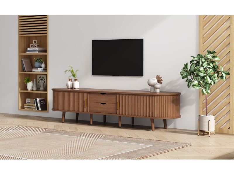 Meuble tv en noyer pour tv 75 pouces avec 2 tiroirs de rangement, 170x40x42cm, mdf, noyer - Conforama B