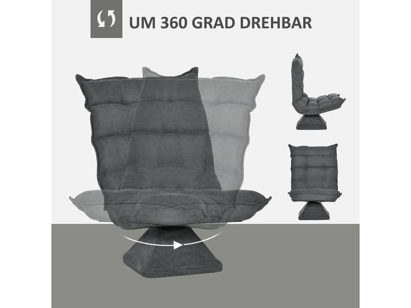 Fauteuil relax pivotant gris microfibre – dossier réglable, salon et bureau  - Conforama E