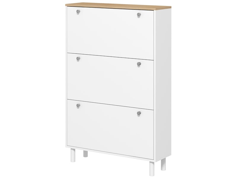  Meuble à chaussures 3 tiroirs rabattables blanc et coloris chêne 80x23,5x121 cm  - Conforama B