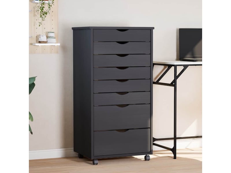  Armoire de rangement roulante avec tiroirs moss gris bois de pin solide shl1674  - Conforama B