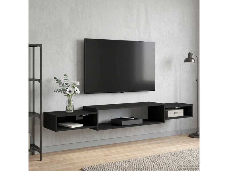  Meuble tv - banc tv - meuble de rangement mural montage mural chêne noir 180 x 28 x 21 cm  - Conforama D