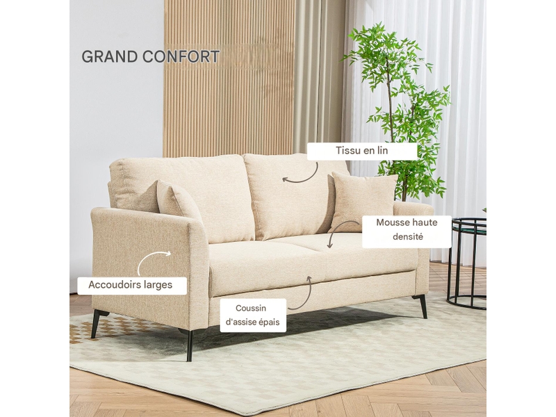  Canapé 2 places effet lin 179 x 80 x 89 cm beige  - Conforama E