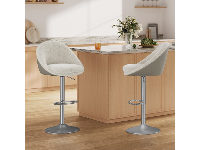 Tabouret de bar lot de 2, chaise pour ilot central pivotante, 50 x 51,5 x 84-98,5 cm, blanc et argent - Conforama B