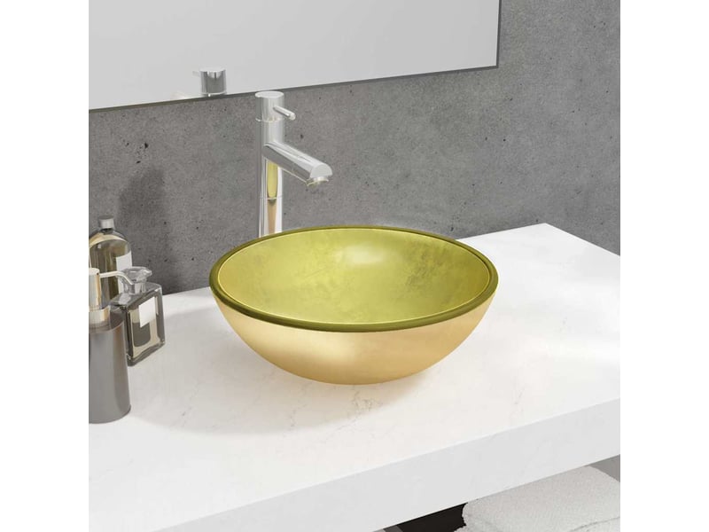  Lavabo de salle de bain, vasque à poser verre trempé 35x12 cm doré cf65687  - Conforama B