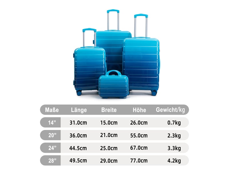 Set de 4 valises rigides,14202428 pouces,avec serrure,pc,bleu - Conforama C