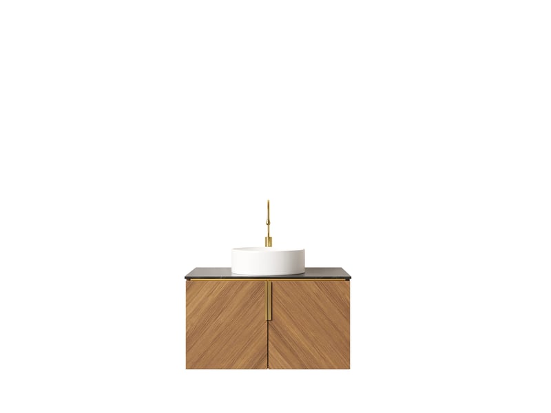 Meuble rangement salle de bain 76 cm 2 portes vasque ceramique pierre frittee homvra - Conforama A