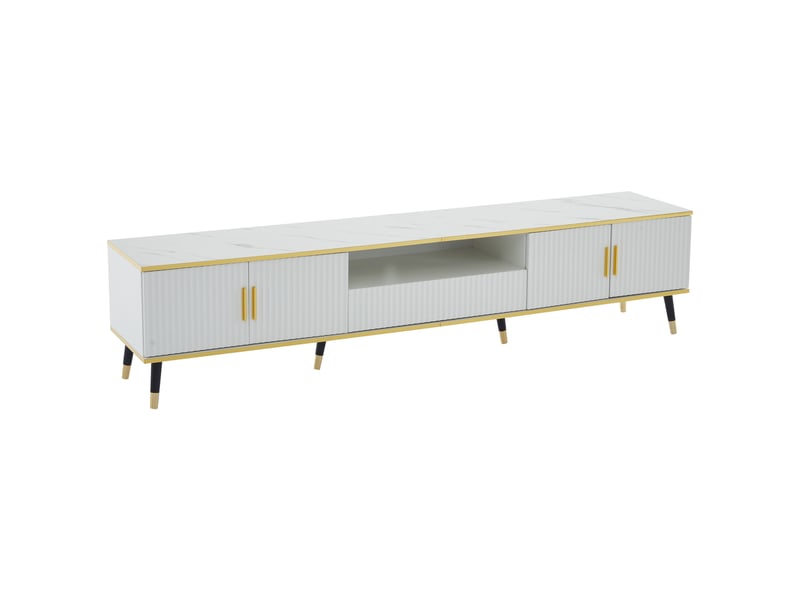  Meuble tv moderne 200x40x46 cm effet marbre, 2 portes, 1 tiroir, rangements, tv jusqu'à 90 pouces  - Conforama C