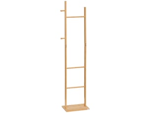 Porte-manteau sur pied avec 3 tringles et 2 crochets en bambou naturel 36x24x168 cm