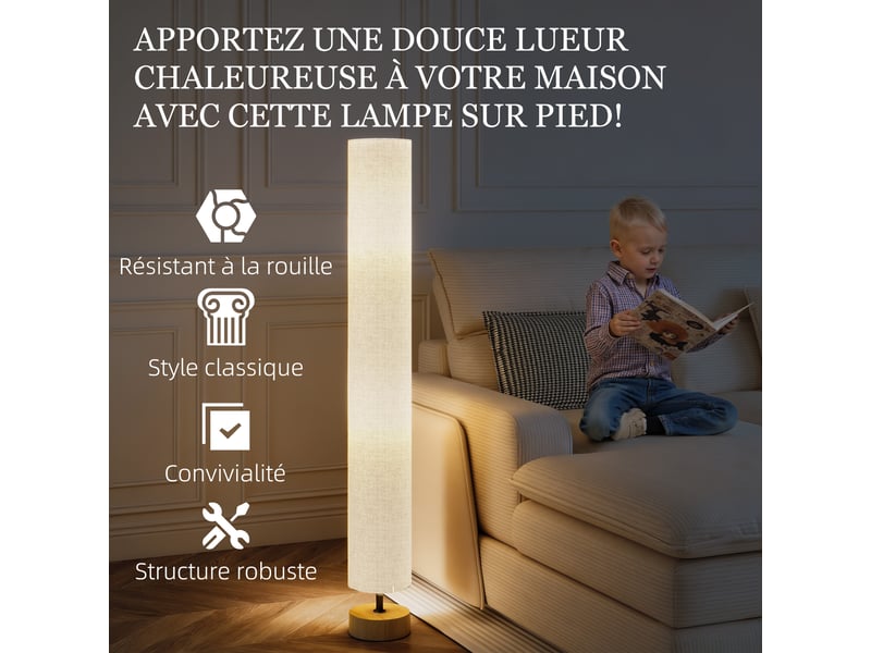  Lampadaire sur pied de salon avec abat-jour en lin, interrupteur à pied, 2 x douille e27, gris, 120 cm  - Conforama R
