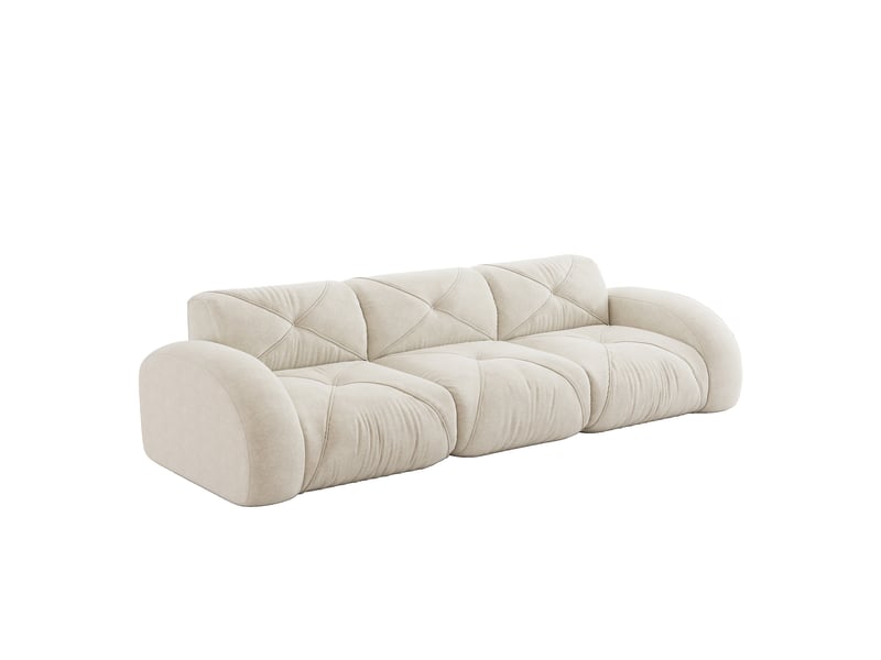 Canapé modulaire 3 places sans cadre avec assise en mousse 32d et tissu chenille pour salon, beige clair - Conforama A