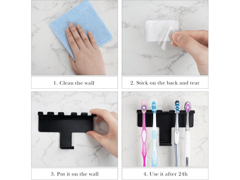  Support mural autocollant en plastique pour barres de douche et de salle de bain avec crochets (noir)  - Conforama C