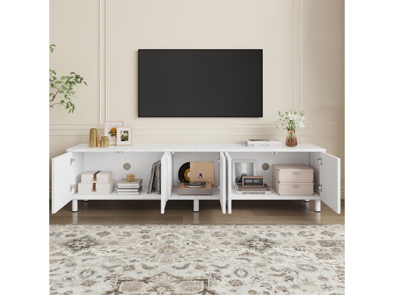  Meuble tv 180x38x45 cm - meuble bas avec 5 portes, espace de rangement, pieds en métal, structure en pb et mdf, design moderne  - Conforama B