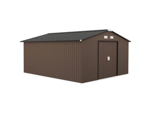 Abri de jardin outsunny 12,4 m², acier galvanisé, toit monopente, porte coulissante, 340x386x200 cm, brun
