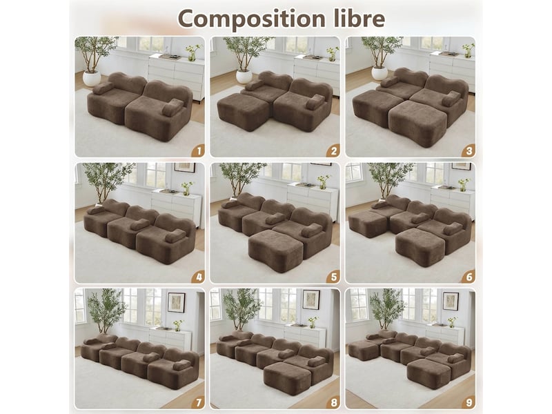  Canapé d'angle modulaire 4 places en l avec ottomane - mousse 32d velours marron sans montage  - Conforama E