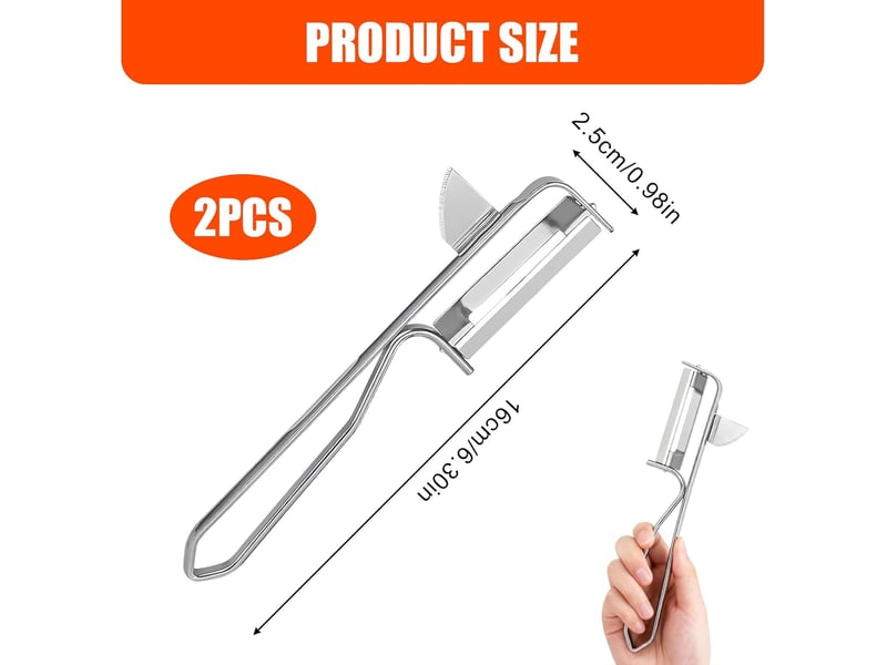  Éplucheur universel, 2 pcs eplucheur légumes, lame en acier inoxydable, éplucheur à pommes de terre dentelé pour carottes, aubergines, argent  - Conforama B