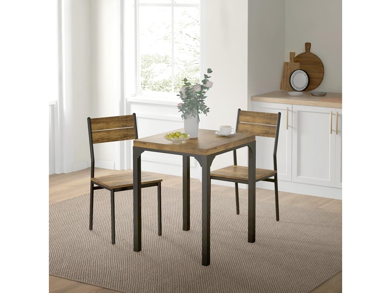  Ensemble de salle à manger 3 pièces, comprenant une table et deux chaises, en mdf et métal, couleur marron.  - Conforama D