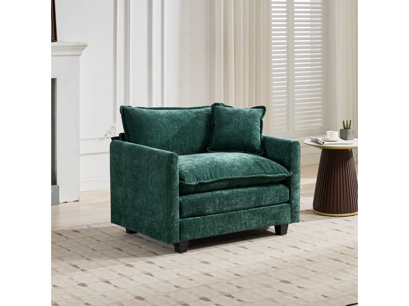 Canapé modulable 1 place cloud, siège double rembourrage, coussin dossier ergonomique, tissu chenille vert – salonappartement  - Conforama R