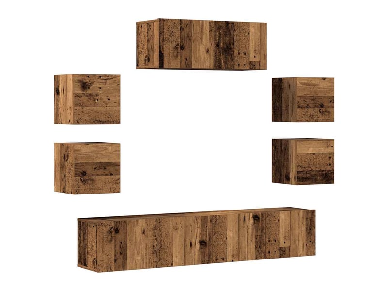  Ensemble de meuble tv - banc tv - meuble de rangement mural 7 pcs vieux bois bois d'ingénierie  - Conforama A