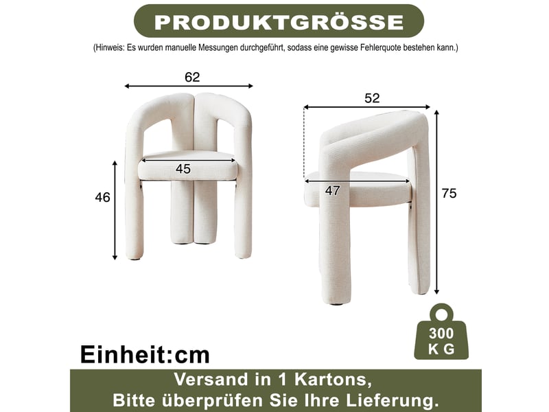  Lot de 2 chaises de salle à manger en tissu beige avec accoudoirs, design moderne et confort rembourré  - Conforama C