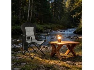 Fauteuil pliant de camping 84x62x110 cm – noir et gris foncé – porte-gobelet et poche latérale de rangement