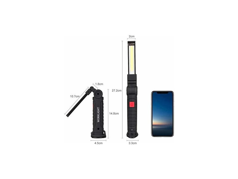 Lampe de travail rechargeable lampe atelier cob torche lampe de poche avec base magnétique 5 modes lumière blancherouge camping lampe pour - Conforama B