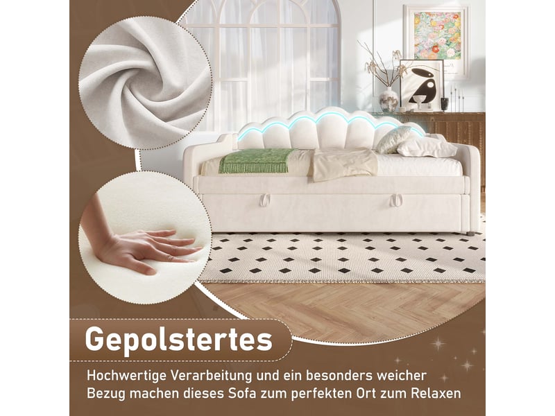  Lit coffre 90x200 velours beige avec rangement hydraulique et led  - Conforama D