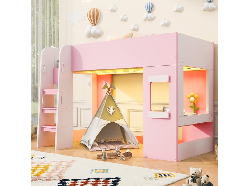 Lit mezzanine 90x200 cm - en mdf - rose CARDUME ESTIVAL - Conforama B