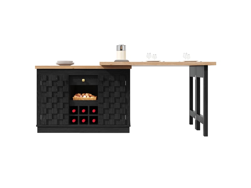  Buffet cuisine extensible 120x40x74,2 cm à 197 cm, meuble rangement étroit pour petite cuisine avec organisation intérieure  - Conforama A