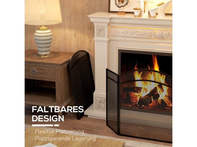  Pare-feu de cheminée noir en métal à 3 panneaux, pliable, 96x60 cm, protection du foyer  - Conforama E